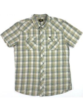 Seager Mens Shirt Size Large Short Sleeve Green Plaid Cotton Western Cowboy